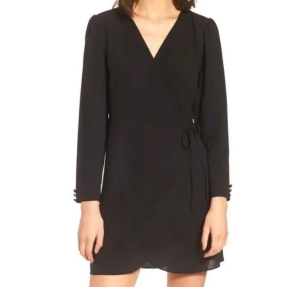 NWT Topshop Women’s Surplice Wrap Mini Dress Long Sleeve Black Sz 4 - Picture 2 of 16